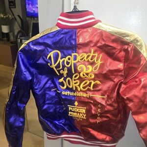 HARLEY QUINN COSTUME SHORTS SIZE MED,SHIRT SMALL AND JACKET SMALL